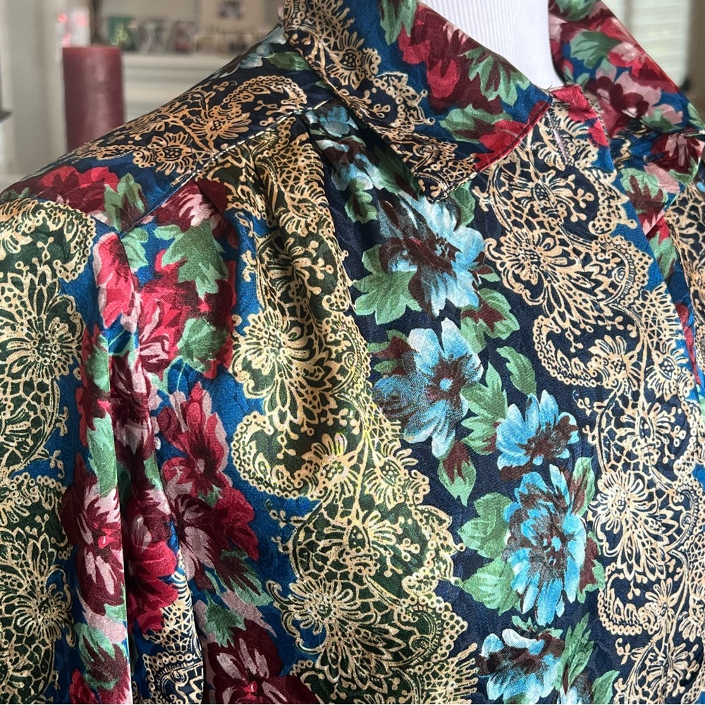 Vibrant Vintage Notations Blouse Size 8 Button Up Colorful 80’s Satin Top Shirt - Picture 5 of 13
